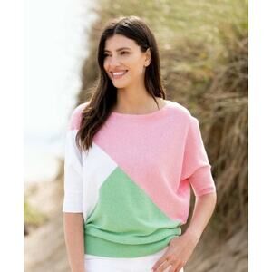 Marble light pink and green batwing Cotton relaxed sweater. Women's Size S